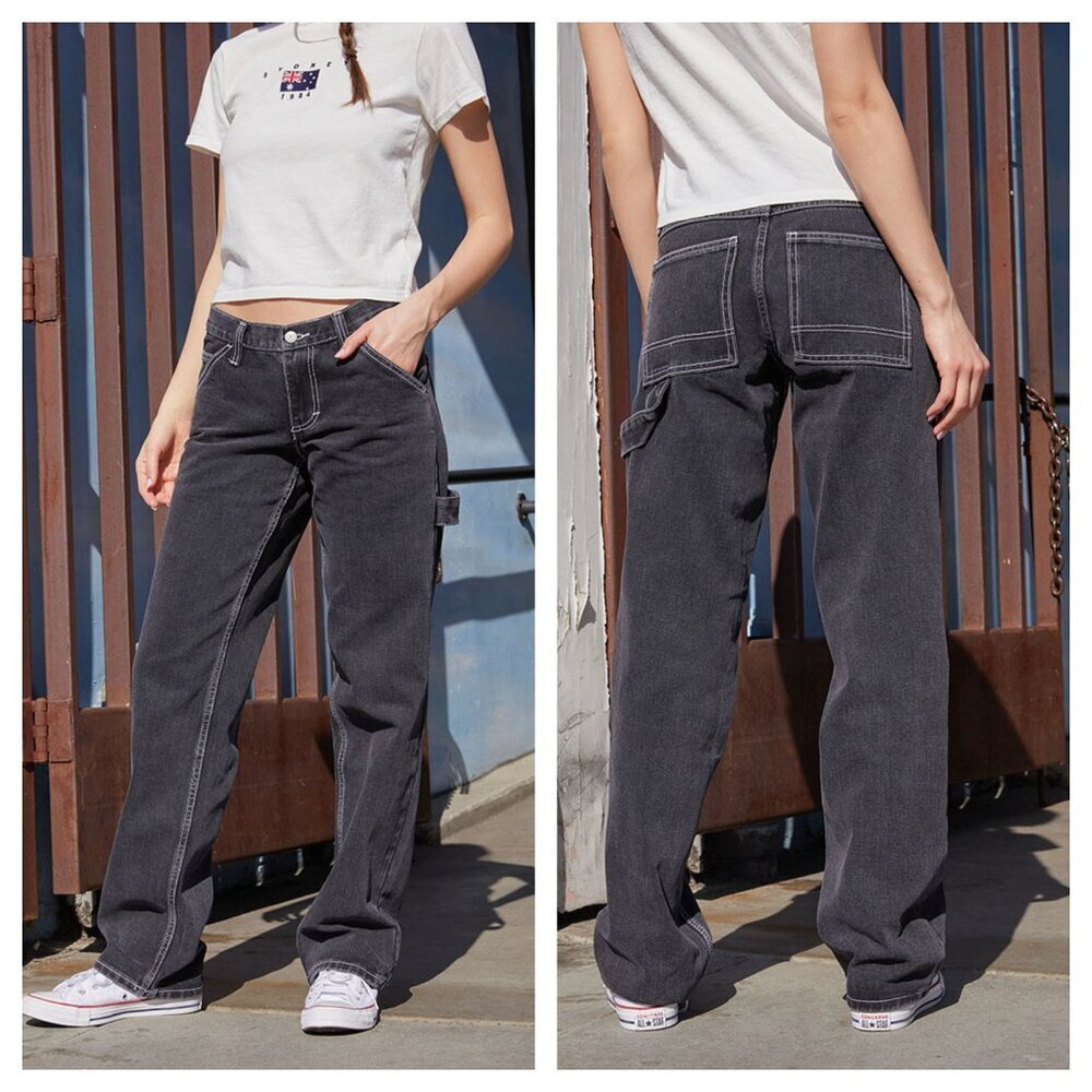 John Galt Crispina Carpenter Jeans Black Women's S Baggy Straight Leg Relaxed